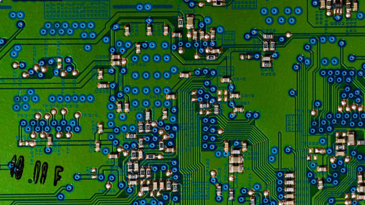 Detailed view of a circuit board highlighting electronic components.