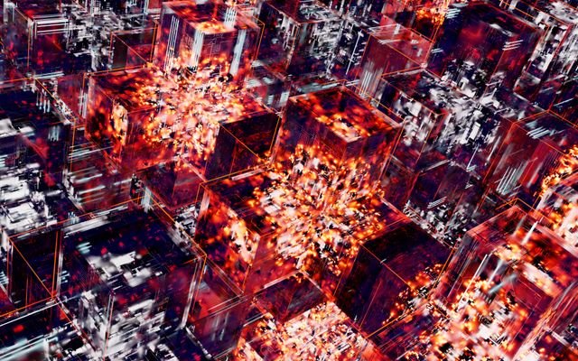 Abstract image featuring digital cubes with vibrant LED lighting effects, representing technology.