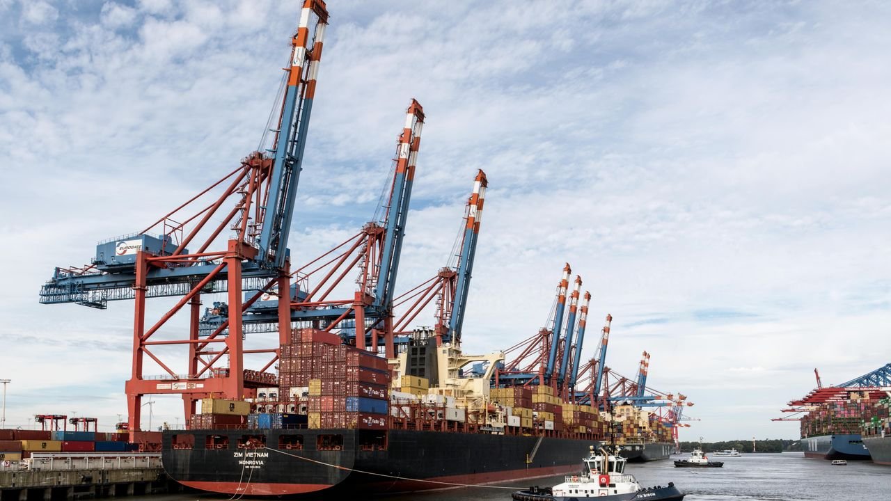 Vibrant port scene with container ships and cranes in action, Hamburg, Germany.