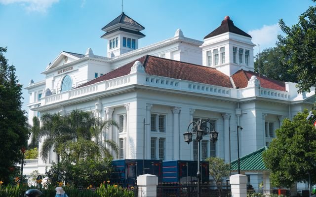 Elegant colonial architecture of Bank Indonesia in Bandung, West Java, Indonesia.