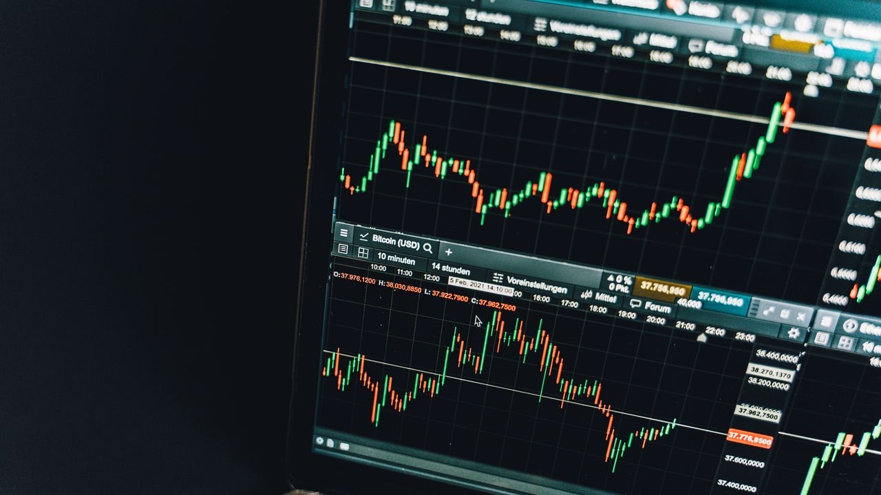 Close-up of a live cryptocurrency trading chart screen displaying dynamic market trends and analysis.