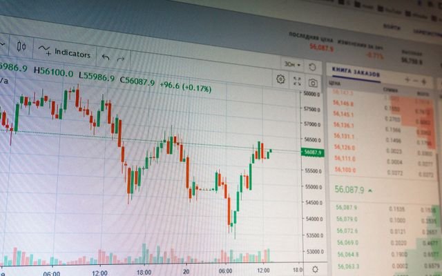 Close-up of digital cryptocurrency market graph showing price fluctuations and trading data.